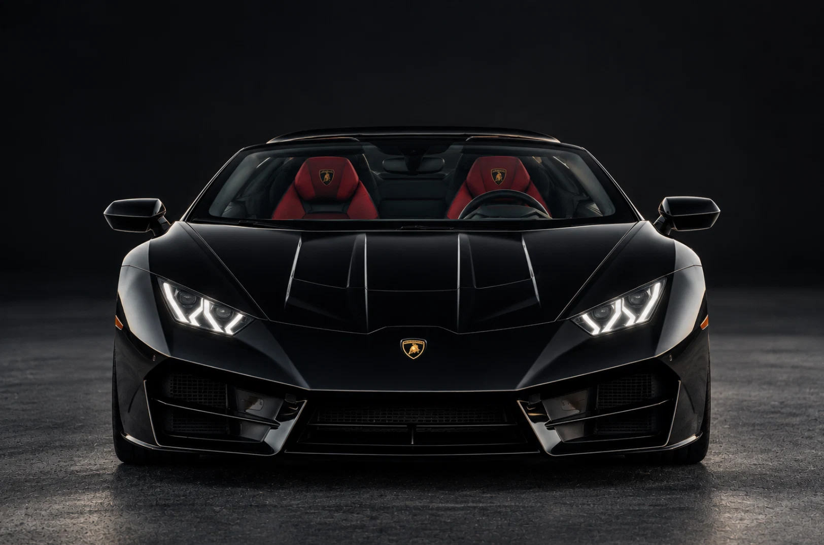 Black Lamborghini Huracán front view for exotic car rental in NYC